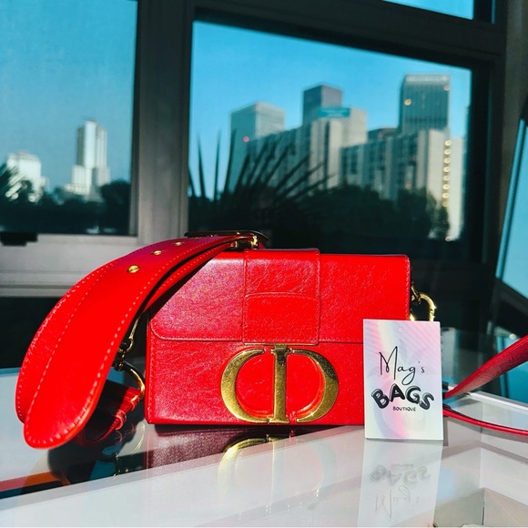 Dior: 30 Montaigne Box CD Logo Leather Crossbody Bag (Red) - Picture 1 of 16